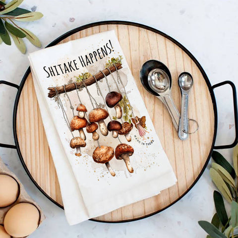Shitake Happens Mushrooms Funny Flour Sack Towel-Lange General Store