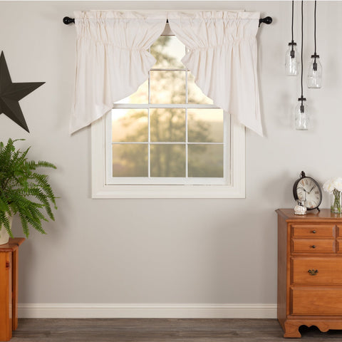 Simple Life Flax Antique White Prairie Swag Curtains-Lange General Store