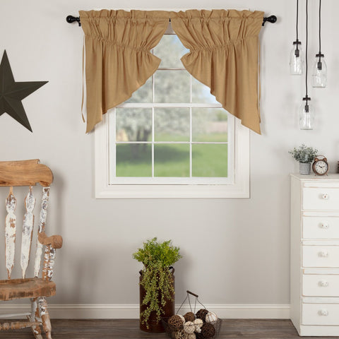 Simple Life Flax Khaki Prairie Swag Curtains-Lange General Store