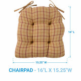 Simmons Plaid Chair Cushion Pad dimensions diagram — 16 inches long by 15.25 inches wide