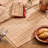 Simmons plaid placemats styled on a farmhouse dining table
