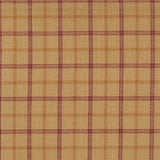 Close-up of Simmons plaid table runner showing 100% cotton weave and plaid colorway
