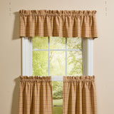 Simmons plaid farmhouse valance 72 inches wide styled on a farmhouse kitchen window
