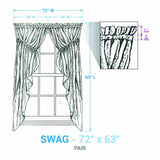 Close-up of Simmons plaid prairie curtain showing scalloped bottom edge with bias cut binding and drawstring ties
