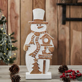 Snowman With Welcome Signed Carved Wooden Figurine-Lange General Store