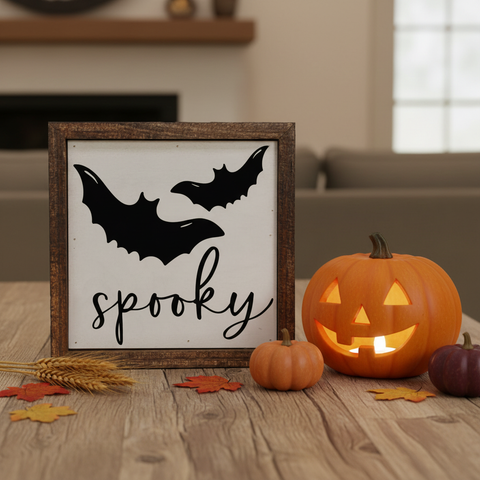 Spooky Halloween wood sign with jack-o-lantern and fall accents