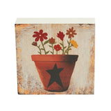 Spring In Bloom Flower Pot w/ Primitive Star Block Sign-Lange General Store