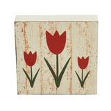 Spring In Bloom Red Tulips Distressed Antique White Block Sign-Lange General Store