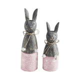 Spring In Bloom Wooden Cone Bunnies w/ Pink Base Set of 2-Lange General Store