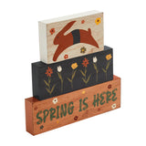 Spring Is Here Bunny Leap w/ Flowers Block Sign Set of 3-Lange General Store