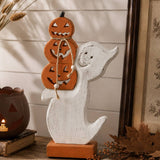 Stacked Jack-O-Lantern Wooden Ghost