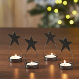 Star Tealight Holder Black Set of 4-Lange General Store