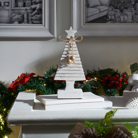 Starbright Distressed White Wooden Tree-Lange General Store