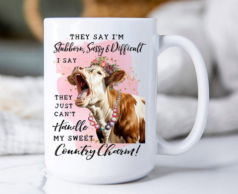 Stubborn Sassy Country Charm Cow Mug-Lange General Store