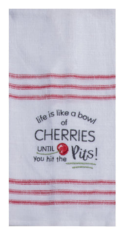 Sweet Cherry Snarkasms Embroidered Tea Towel-Lange General Store