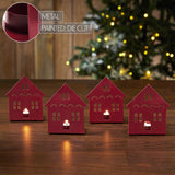 Tealight Holder House Burgundy Set of 4-Lange General Store