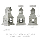 Tealight Holder Metal Village House A Antique Grey-Lange General Store