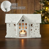Tealight Holder Metal Village House B Antique White-Lange General Store
