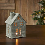 Tealight Holder Metal Village House E Antique Grey-Lange General Store