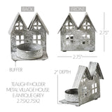 Tealight Holder Metal Village House E Antique Grey-Lange General Store