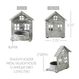 Tealight Holder Metal Village House G Antique Grey-Lange General Store