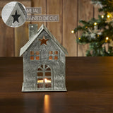 Tealight Holder Metal Village House H Antique Grey-Lange General Store