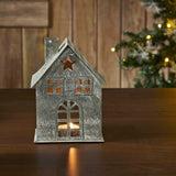 Tealight Holder Metal Village House H Antique Grey-Lange General Store