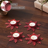 Tealight Holder Snowflake Barn Red Set of 4-Lange General Store