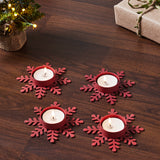 Tealight Holder Snowflake Barn Red Set of 4-Lange General Store