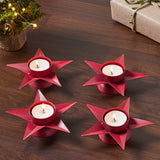 Tealight Holder Star Barn Red Set of 4-Lange General Store