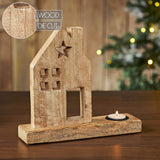 Tealight Holder Wooden Saltbox House w/ Star Natural-Lange General Store