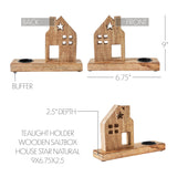 Tealight Holder Wooden Saltbox House w/ Star Natural-Lange General Store