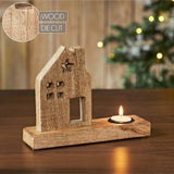 Tealight Holder Wooden Saltbox House w/ Star Natural-Lange General Store