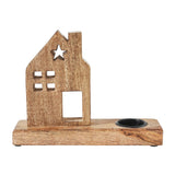 Tealight Holder Wooden Saltbox House w/ Star Natural-Lange General Store