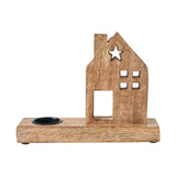 Tealight Holder Wooden Saltbox House w/ Star Natural-Lange General Store