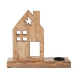 Tealight Holder Wooden Saltbox House w/ Star Natural-Lange General Store