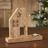 Tealight Holder Wooden Saltbox House w/ Star Natural-Lange General Store