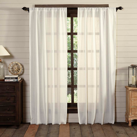 Tobacco Cloth Antique White Fringed Panel Curtains-Lange General Store