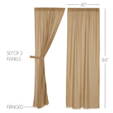 Templeton Tobacco Cloth Khaki Fringed Panel Curtains-Lange General Store
