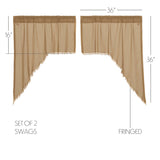 Templeton Tobacco Cloth Khaki Fringed Swag Curtains-Lange General Store