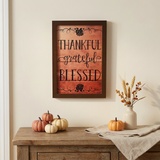 Thankful Grateful Blessed Wall Sign in a fall farmhouse entryway