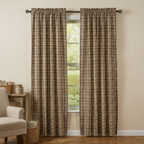 Tinderbox Brown Plaid Long Panel Curtains in a farmhouse living room