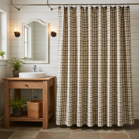 Tinderbox Brown Plaid Shower Curtain-Lange General Store