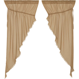 Tobacco Cloth Khaki Fringed Prairie Curtains-Lange General Store