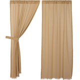 Tobacco Cloth Khaki Fringed Short Panel Curtains-Lange General Store