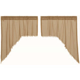 Tobacco Cloth Khaki Fringed Swag Curtains-Lange General Store