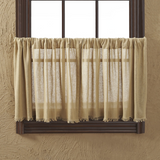 Tobacco Cloth Khaki Fringed Tier Curtains 24"-Lange General Store