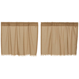 Tobacco Cloth Khaki Fringed Tier Curtains 24"-Lange General Store