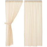 Tobacco Cloth Natural Fringed Short Panel Curtains-Lange General Store