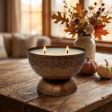 Tranquility Bowl candle in a fall setting without a coaster